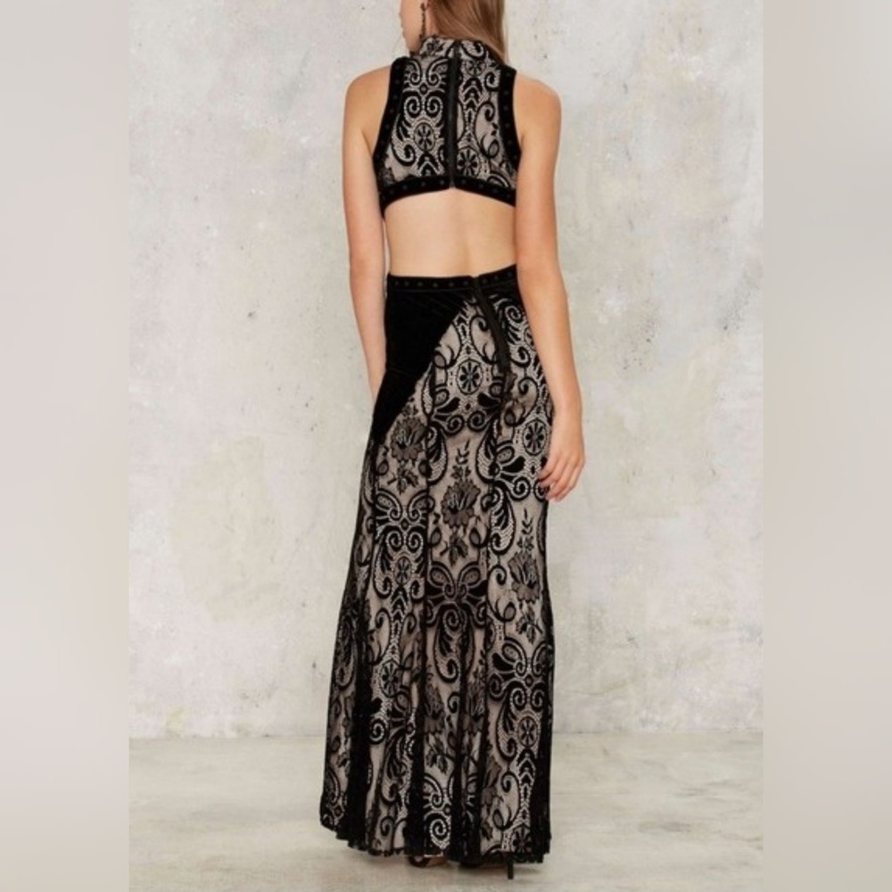NASTY GAL shadow play black lace maxi gown small - Picture 3 of 6